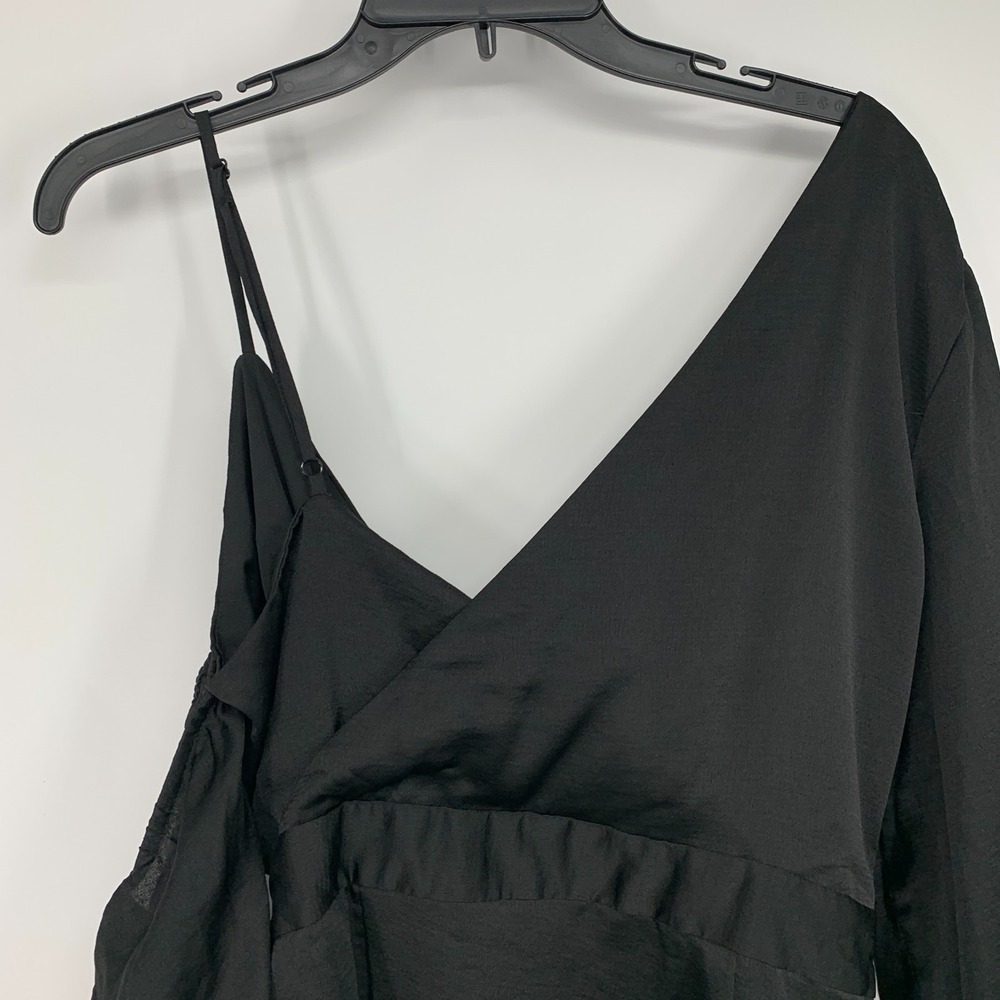 Revolve NBD Dress Aria Black Mini Tie Wrap Long Sleeve Satin NWT Womens Large - Picture 13 of 16